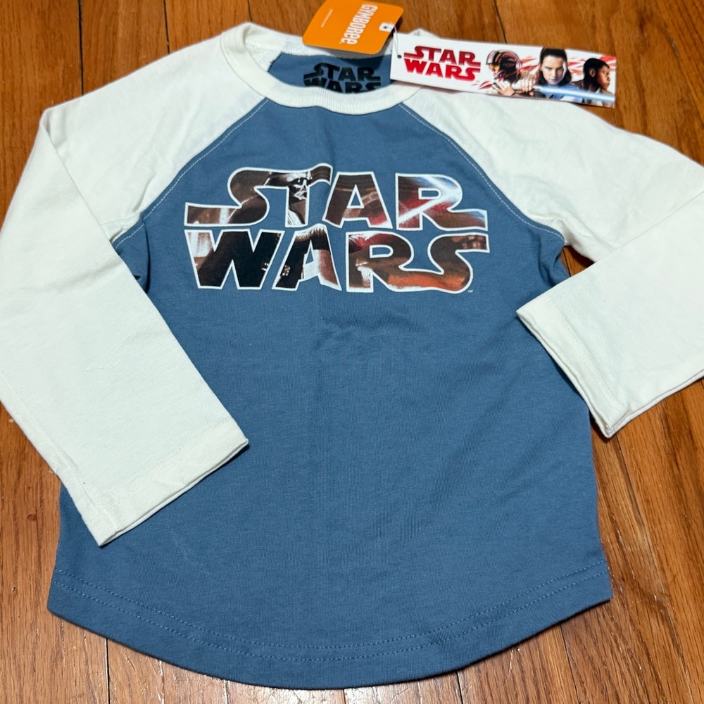 NWT Gymboree Star Wars Long Sleeve Raglan Tee Toddler Boys 2T Blue Graphic Shirt
